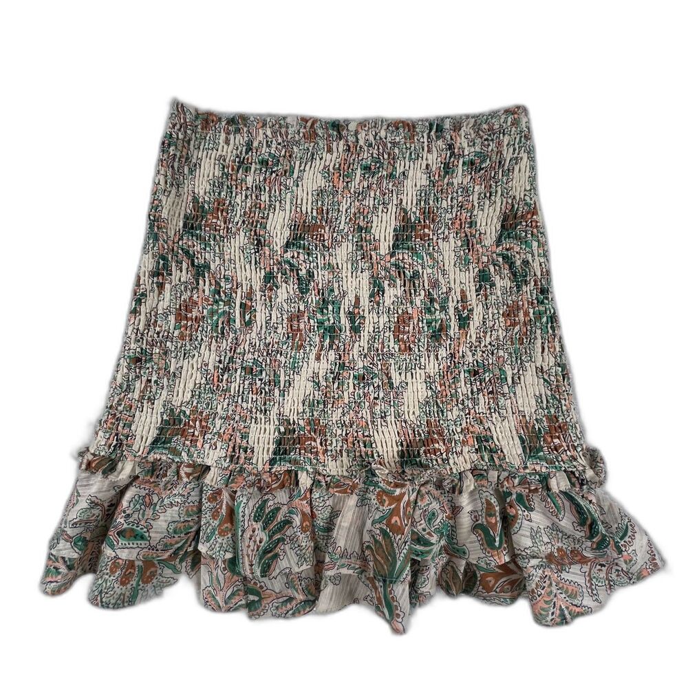 Veronica Beard Skirt 2 Sm Smocked Mini Paisley Print Floral Ruffle Boho Cotton